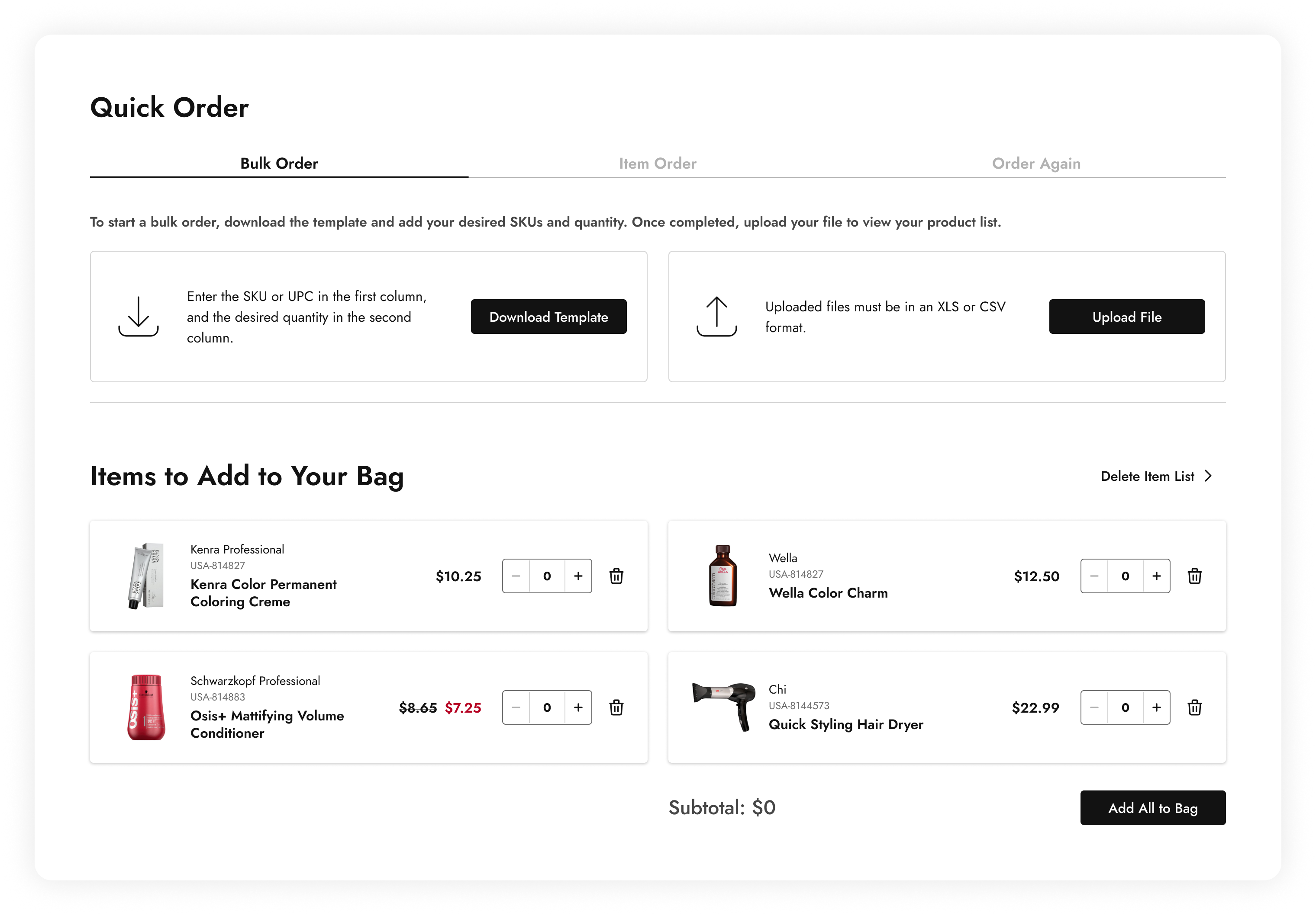 Quick Order Template